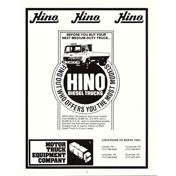 Hino Diesel Trucks Motor Truck Equipment Company Carlisle PA 1987 Ad SAG8-2 - Picture 2 of 2